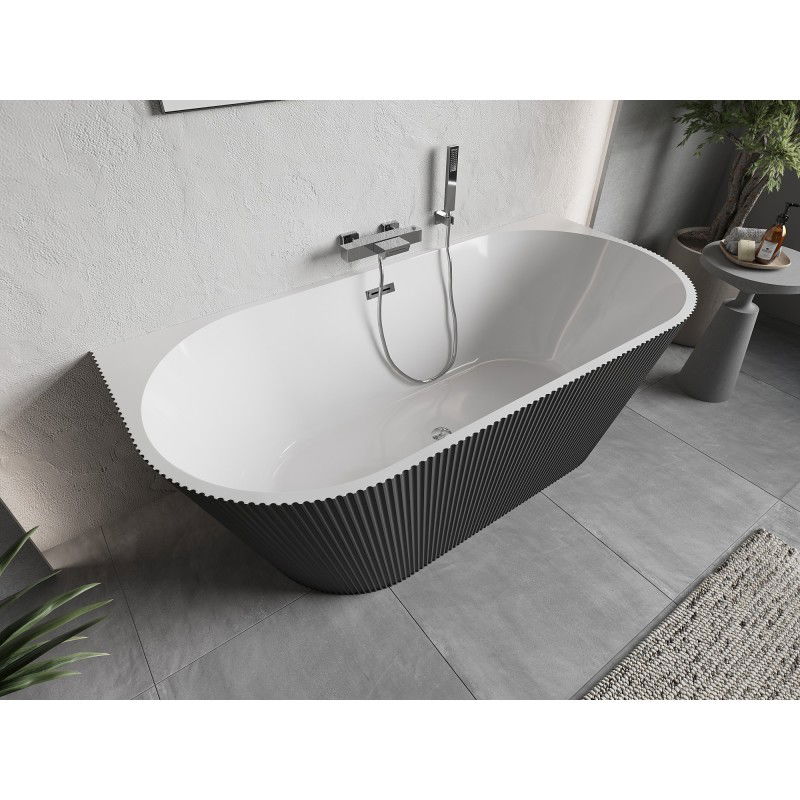 Mexen Oris baignoire autoportante murale cannelée 170 x 80 cm, blanc/gris, trop-plein chromé - 52871708062-01