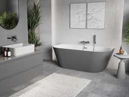 Baignoire Mexen Oris autoportante murale rainurée 170 x 80 cm, blanche/grise, trop-plein chromé - 52871708062-01