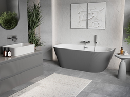 Mexen Oris baignoire autoportante murale cannelée 170 x 80 cm, blanc/gris, trop-plein chromé - 52871708062-01