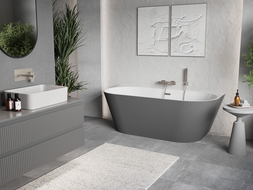 Mexen Oris baignoire îlot mi-adossée rainurée 170 x 80 cm, blanche/grise, trop-plein nickel brossé - 52871708062-97