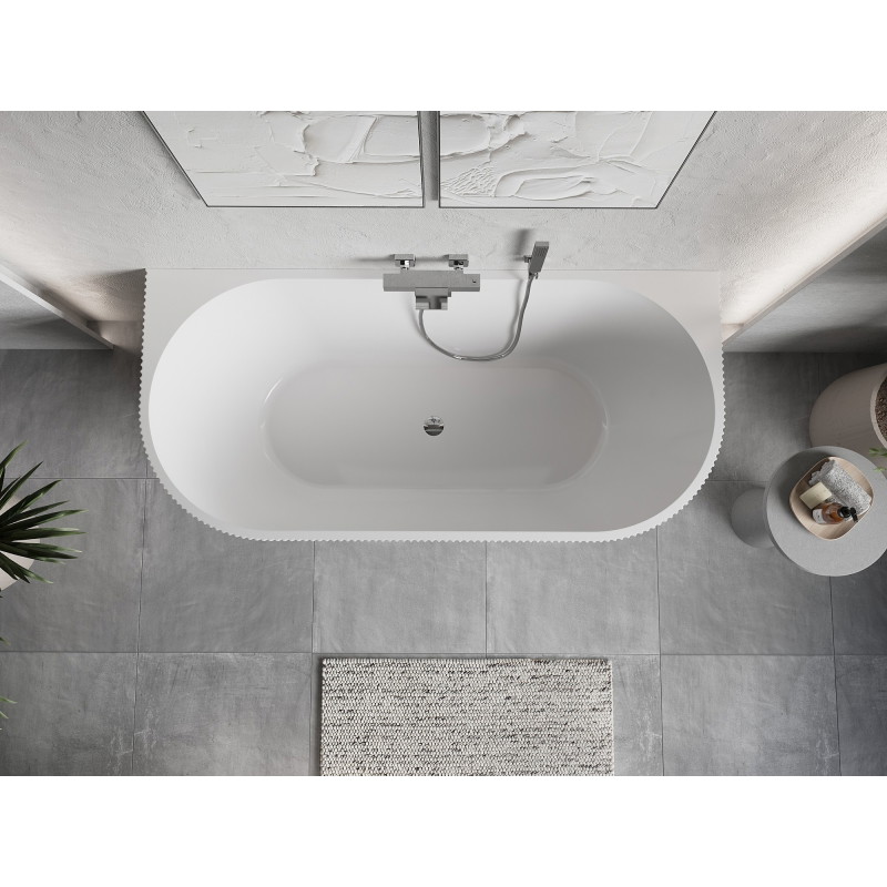 Mexen Oris baignoire autoportante contre le mur rainurée 170 x 80 cm, blanche/noire, trop-plein chromé - 52871708075-01