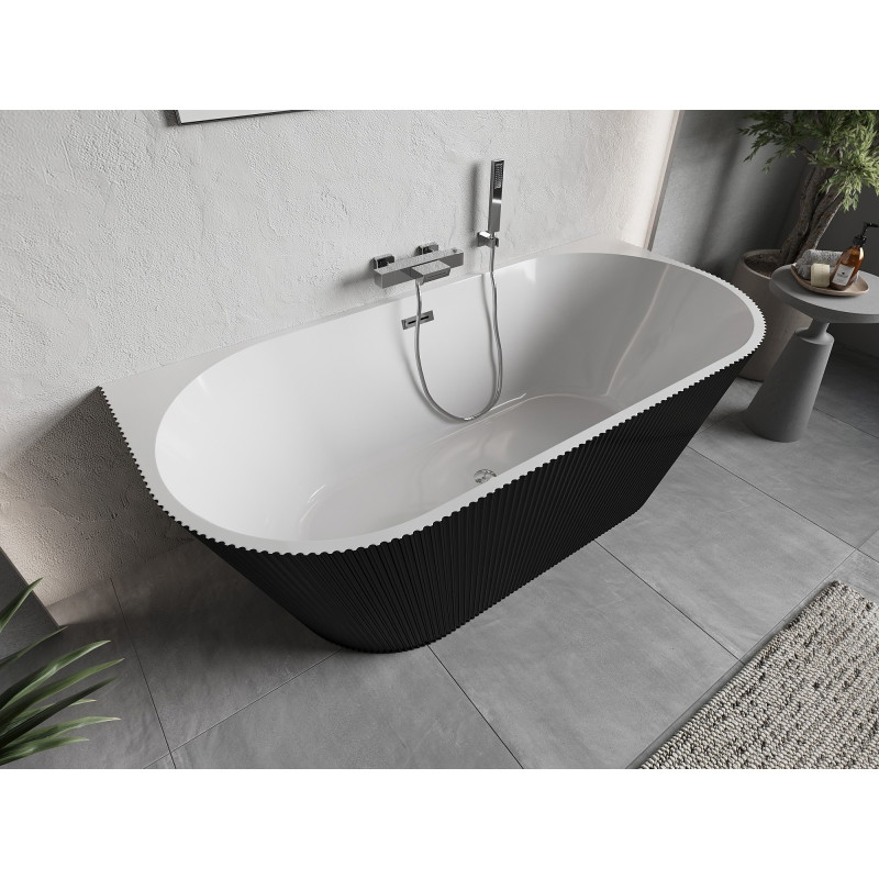 Mexen Oris baignoire autoportante contre le mur rainurée 170 x 80 cm, blanche/noire, trop-plein chromé - 52871708075-01