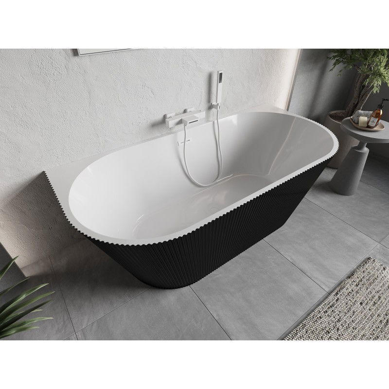 Mexen Oris baignoire sur pied murale rainurée 170 x 80 cm, blanc/noir, trop-plein blanc - 52871708075-20