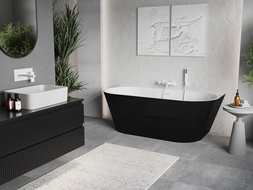 Mexen Oris baignoire autoportante murale rainurée 170 x 80 cm, blanc/noir, trop-plein blanc - 52871708075-20