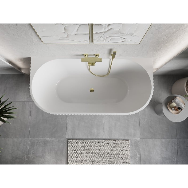 Mexen Oris baignoire autoportante adossée rainurée 170 x 80 cm, blanc/noir, trop-plein doré - 52871708075-50