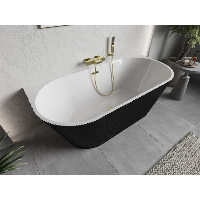 Mexen Oris baignoire autoportante adossée rainurée 170 x 80 cm, blanc/noir, trop-plein doré - 52871708075-50