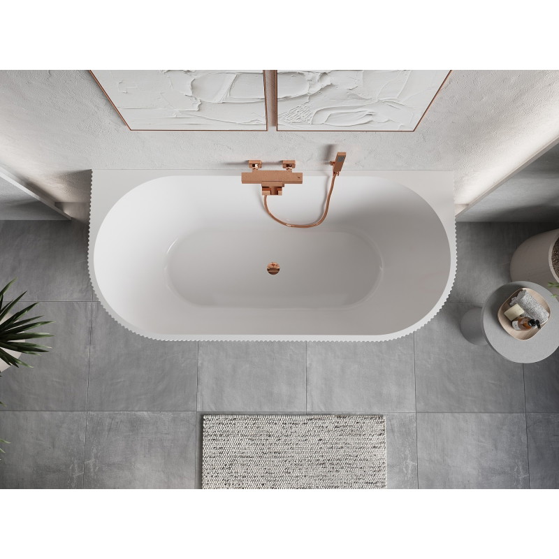 Mexen Oris baignoire autoportante murale rainurée 170 x 80 cm, blanche/noire, trop-plein or rose - 52871708075-60