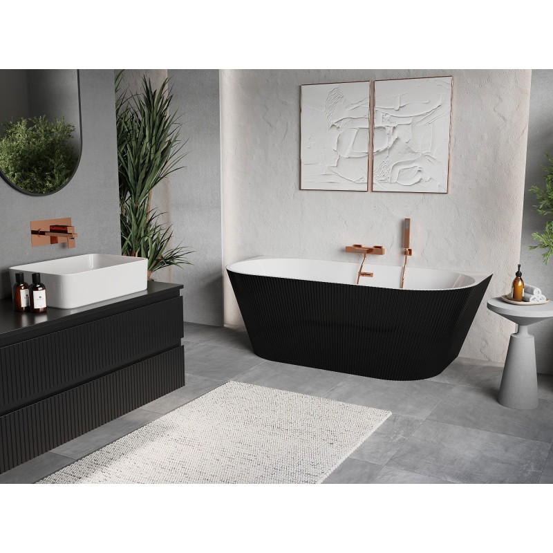 Mexen Oris baignoire autoportante murale rainurée 170 x 80 cm, blanche/noire, trop-plein or rose - 52871708075-60