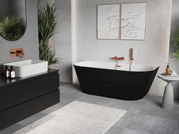 Mexen Oris baignoire autoportante contre le mur cannelée 170 x 80 cm, blanc/noir, trop-plein or rose - 52871708075-60