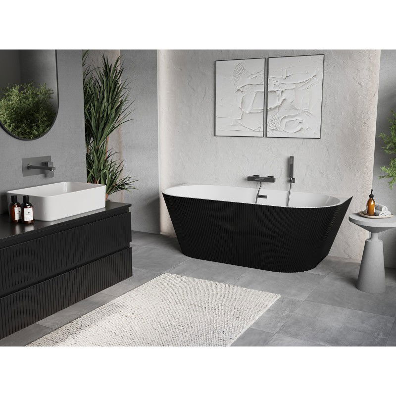 Mexen Oris baignoire autoportante murale rainurée 170 x 80 cm, blanche/noire, trop-plein gun gray brossé - 52871708075-66