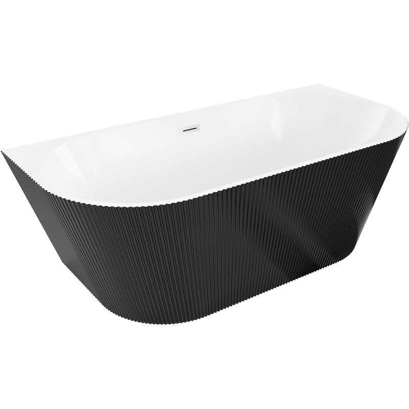 Mexen Oris baignoire autoportante en niche rainurée 170 x 80 cm, blanche/noire, trop-plein nickel brossé - 52871708075-97