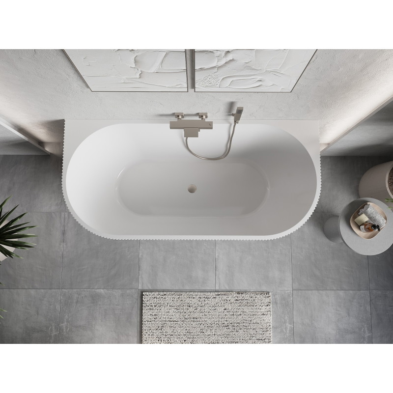 Mexen Oris baignoire autoportante en niche rainurée 170 x 80 cm, blanche/noire, trop-plein nickel brossé - 52871708075-97