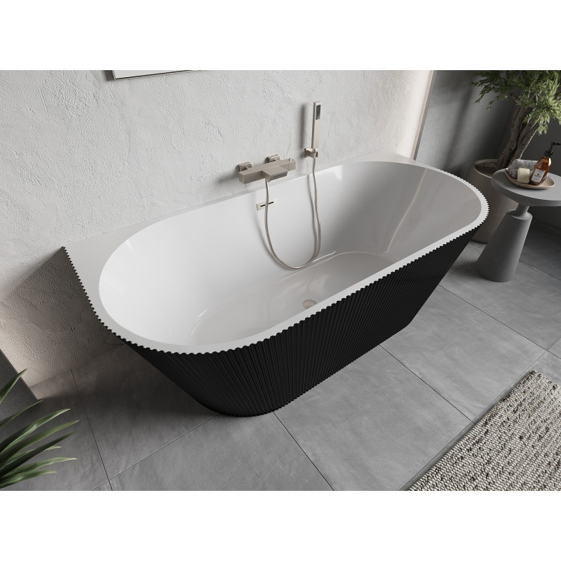 Mexen Oris baignoire autoportante en niche rainurée 170 x 80 cm, blanche/noire, trop-plein nickel brossé - 52871708075-97