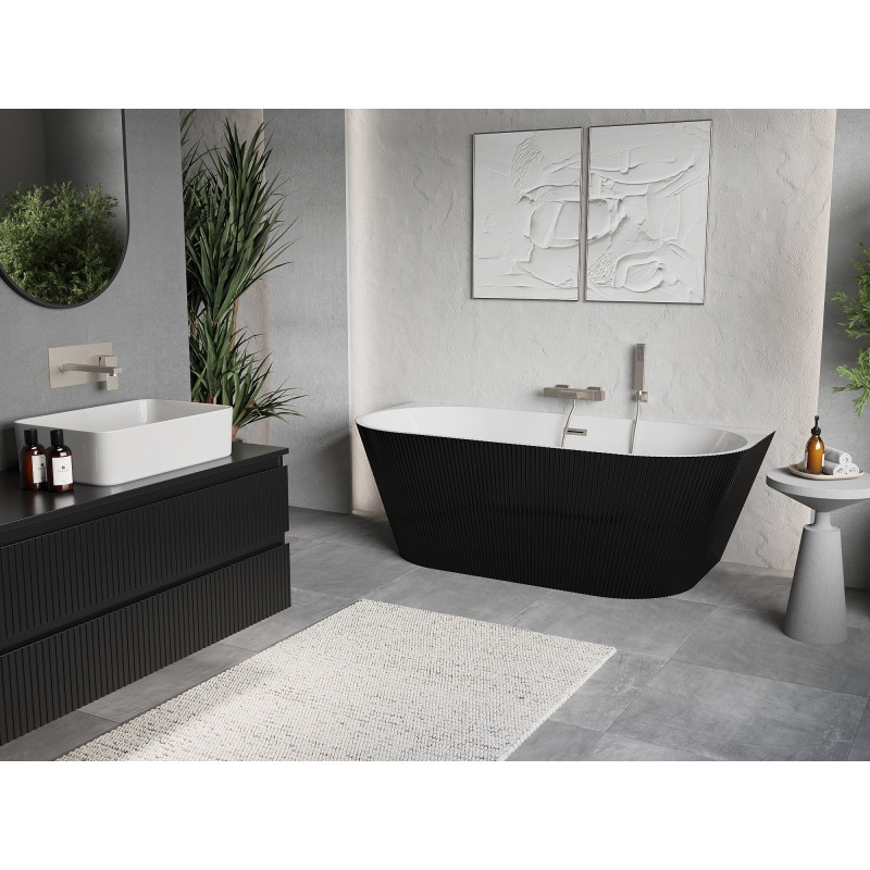 Mexen Oris baignoire autoportante en niche rainurée 170 x 80 cm, blanche/noire, trop-plein nickel brossé - 52871708075-97