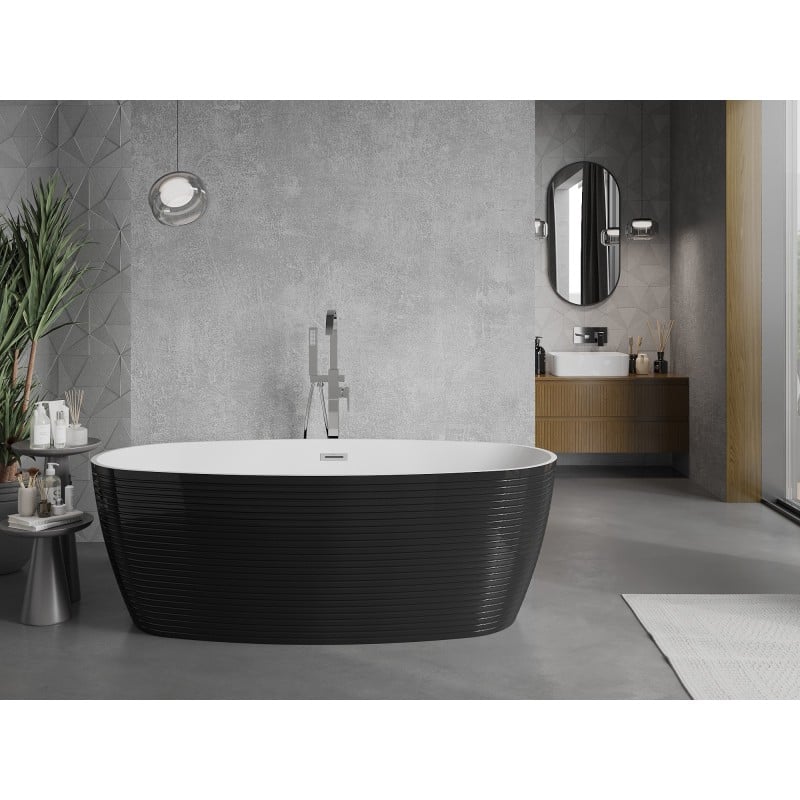 Mexen Lira baignoire autoportante motif 170 x 80 cm, blanc/noir, trop-plein chromé - 52831708075-01