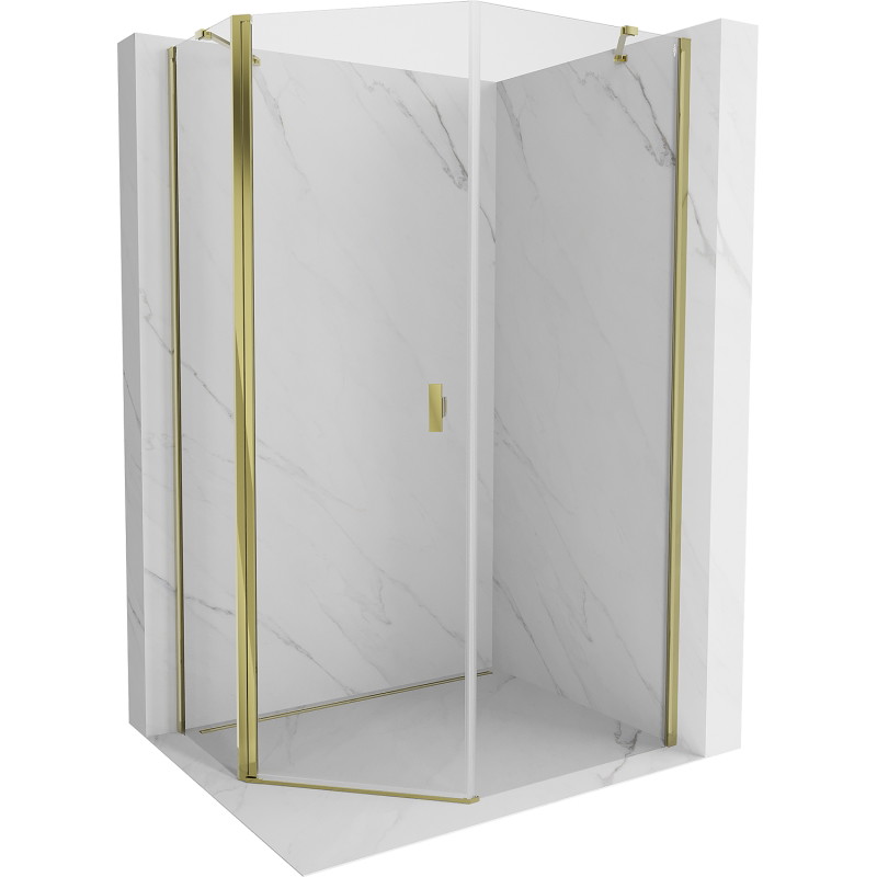 Mexen Mist cabine de douche pentagonale asymétrique pivotante 80 x 100 cm, transparent, or - 8A8-080-100-50-00