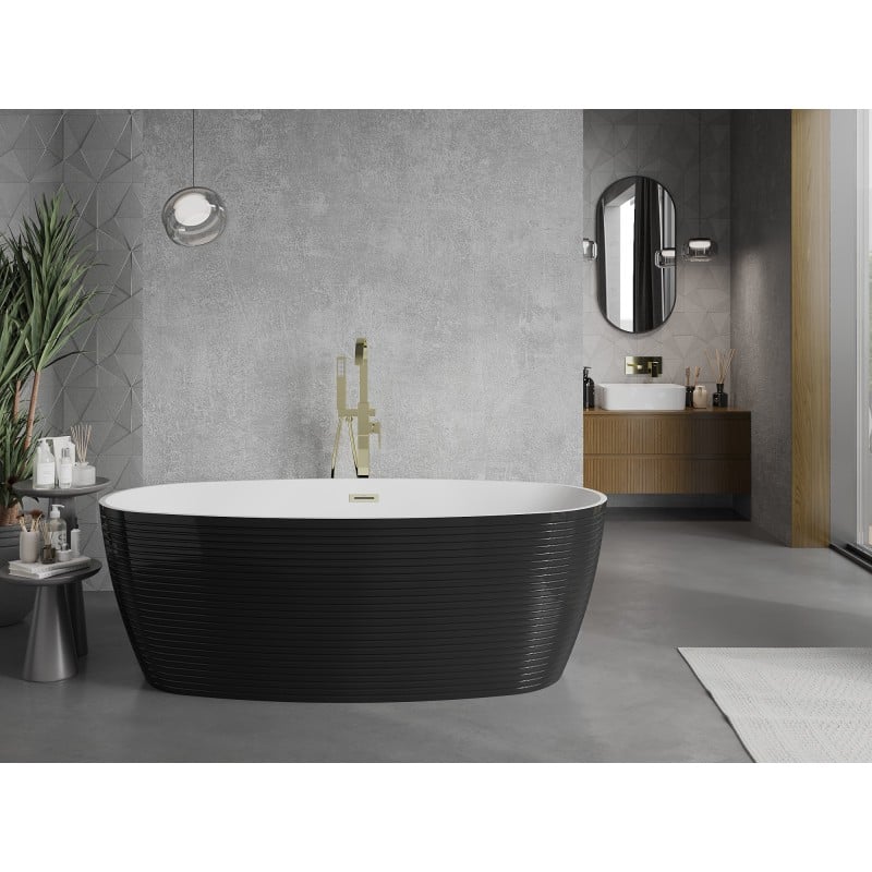 Mexen Lira baignoire autoportante motif 170 x 80 cm, blanc/noir, trop-plein doré - 52831708075-50