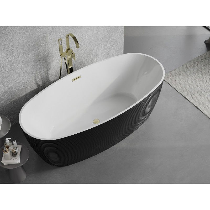 Mexen Lira baignoire autoportante motif 170 x 80 cm, blanc/noir, trop-plein doré brossé - 52831708075-55