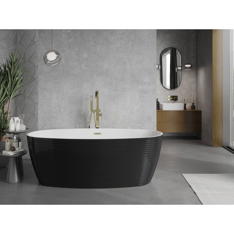 Mexen Lira baignoire autoportante motif 170 x 80 cm, blanc/noir, trop-plein doré brossé - 52831708075-55