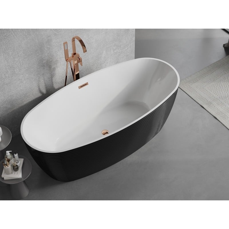 Mexen Lira baignoire autoportante motif 170 x 80 cm, blanc/noir, trop-plein or rose - 52831708075-60