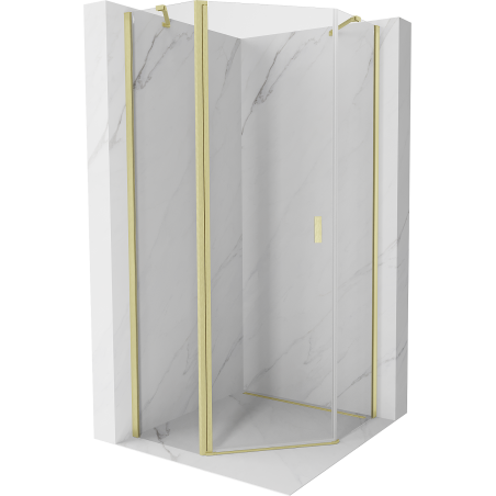 Mexen Mist cabine de douche pentagonale pivotante 80 x 80 cm, transparent, or brossé - 8A8-080-080-55-00
