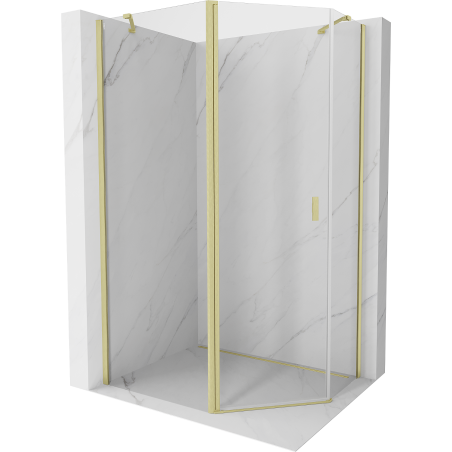 Mexen Mist cabine de douche pentagonale asymétrique pivotante 100 x 80 cm, transparent, or brossé - 8A8-100-080-55-00