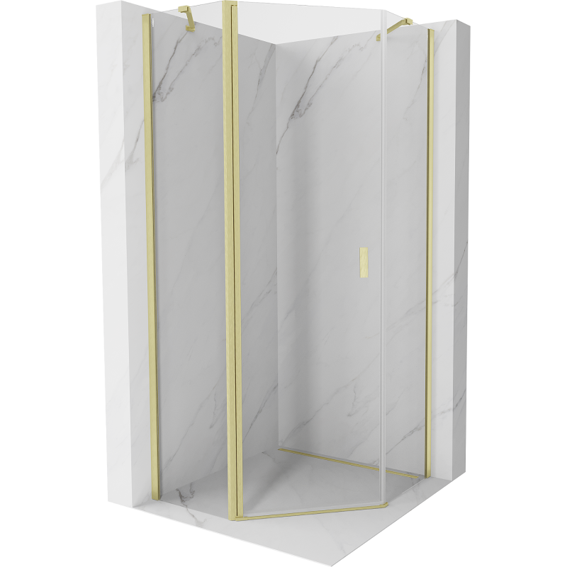 Mexen Mist cabine de douche pentagonale battante 100 x 100 cm, transparent, or brossé - 8A8-100-100-55-00