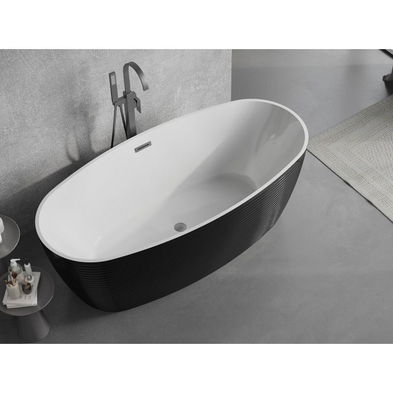 Mexen Lira baignoire autoportante motif 170 x 80 cm, blanche/noire, trop-plein noir - 52831708075-70