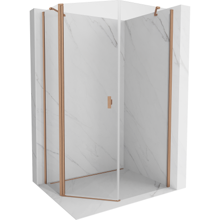 Mexen Mist cabine de douche pentagonale asymétrique à porte battante 80 x 90 cm, transparent, cuivre brossé