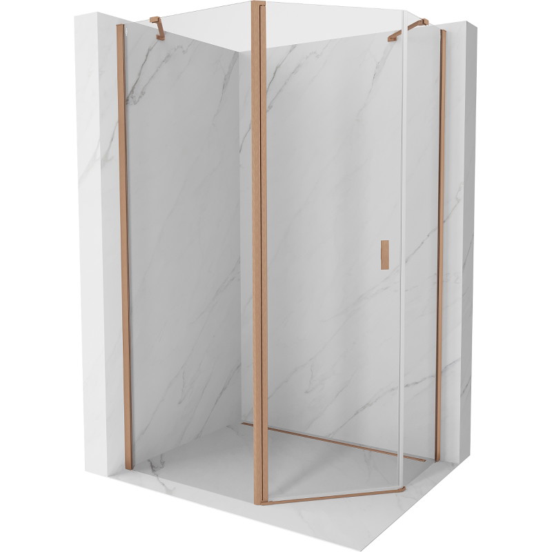 Mexen Mist cabine de douche pentagonale asymétrique à charnières 100 x 90 cm, transparent, cuivre brossé - 8A8-100-090-65-00