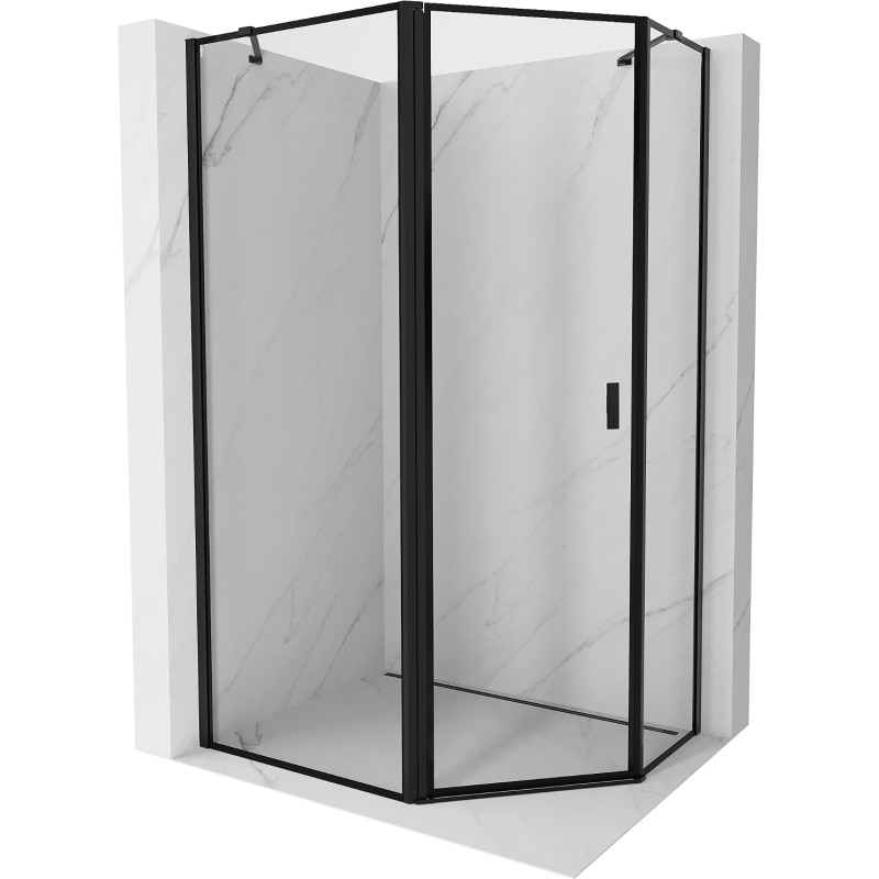 Mexen Mist cabine de douche asymétrique à cinq pans, porte battante gauche 90 x 80 cm, cadre noir, noir - 8A8-090-080-70-70-L