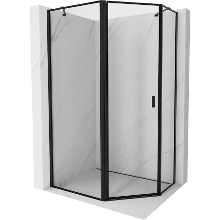 Mexen Mist cabine de douche asymétrique à cinq pans, porte battante gauche 90 x 80 cm, cadre noir, noir - 8A8-090-080-70-70-L