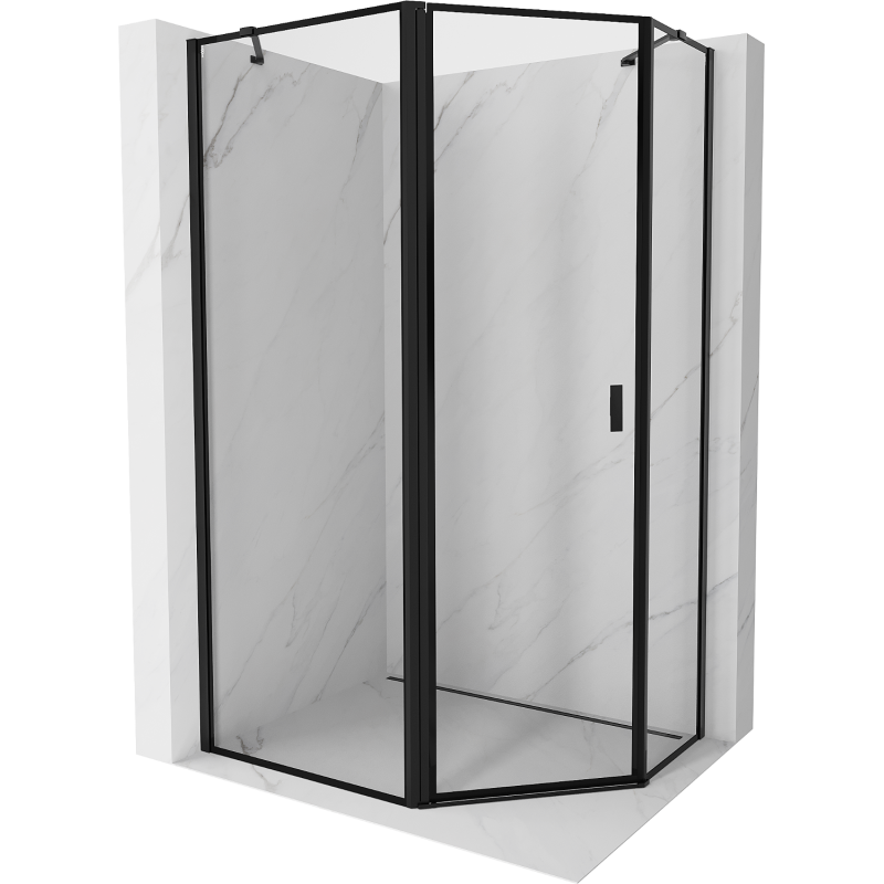 Mexen Mist cabine de douche pentagonale asymétrique pivotante gauche 100 x 80 cm, cadre noir, noir - 8A8-100-080-70-70-L