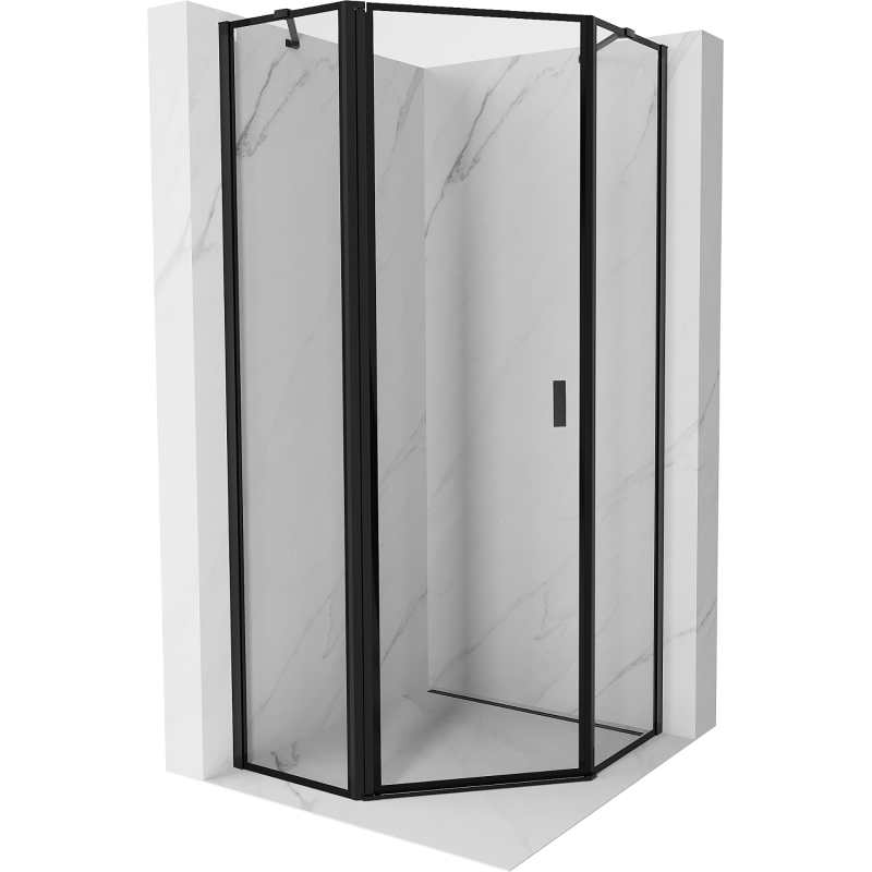 Mexen Mist cabine de douche pentagonale pivotante gauche 100 x 100 cm, cadre noir, noir - 8A8-100-100-70-70-L