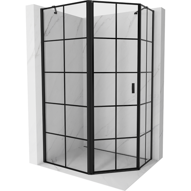 Mexen Mist cabine de douche pentagonale asymétrique pivotante gauche 100 x 80 cm, grille noire, noir - 8A8-100-080-70-77-L