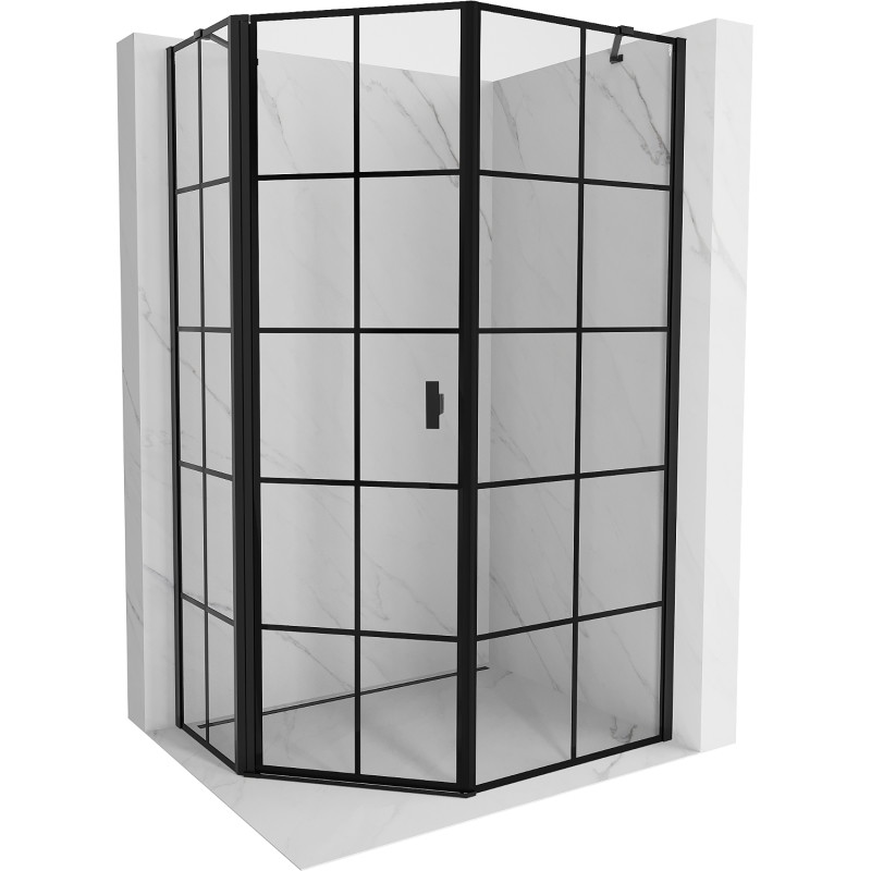 Mexen Mist cabine de douche pentagonale asymétrique pivotante gauche 80 x 90 cm, grille noire, noire - 8A8-080-090-70-77-L