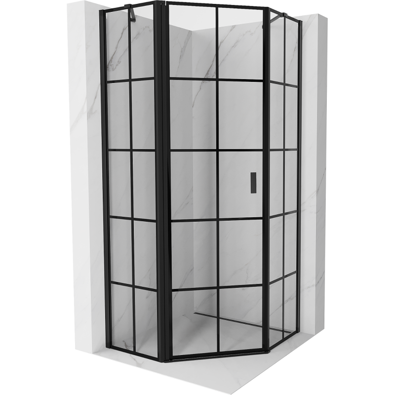 Mexen Mist cabine de douche pentagonale pivotante gauche 90 x 90 cm, grille noire, noir - 8A8-090-090-70-77-L