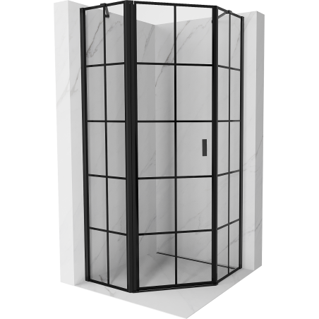 Mexen Mist cabine de douche pentagonale pivotante gauche 90 x 90 cm, grille noire, noir - 8A8-090-090-70-77-L