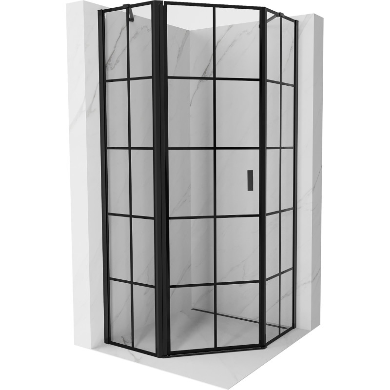 Mexen Mist cabine de douche pentagonale pivotante gauche 100 x 100 cm, grille noire, noire - 8A8-100-100-70-77-L