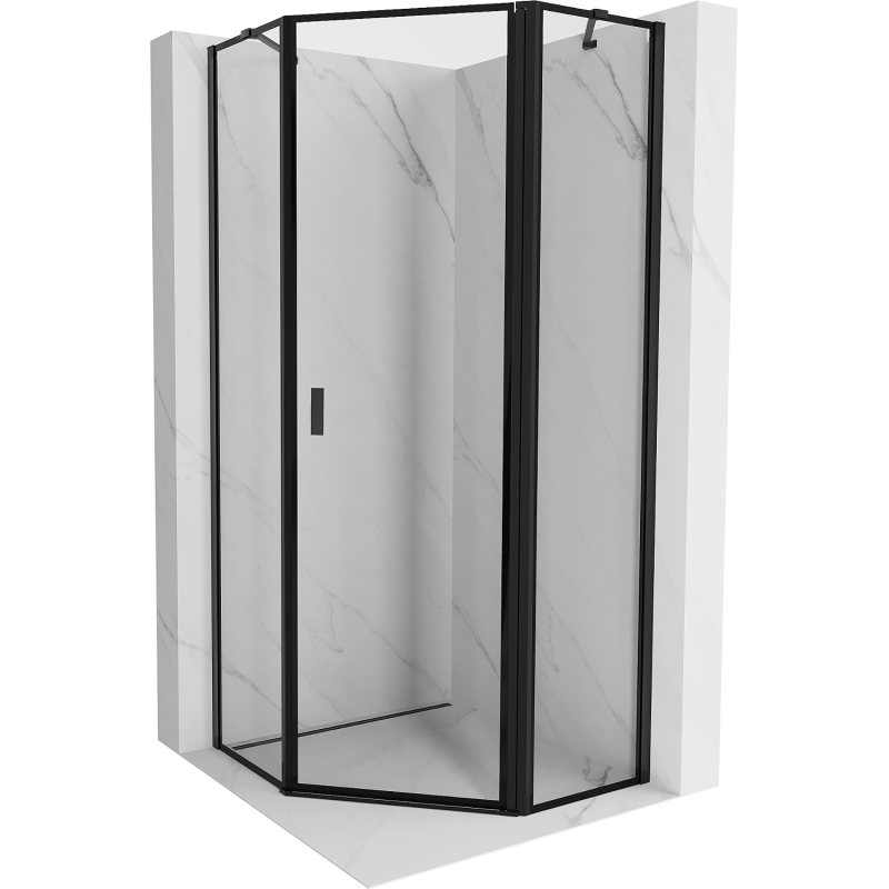 Cabine de douche pentagonale Mexen Mist porte battante droite 100 x 100 cm, cadre noir, noir - 8A8-100-100-70-70-P