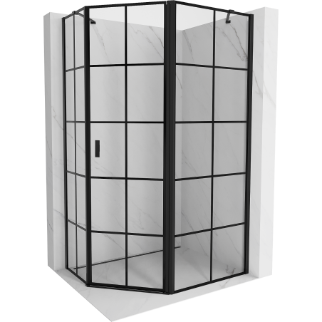 Cabine de douche asymétrique pentagonale Mexen Mist, porte droite 100 x 80 cm, grille noire, noir - 8A8-100-080-70-77-P