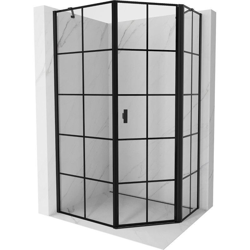 Mexen Mist cabine de douche pentagonale asymétrique à battant droit 80 x 100 cm, grille noire, noire - 8A8-080-100-70-77-P