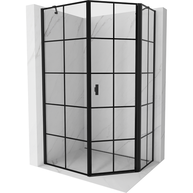 Mexen Mist cabine de douche pentagonale asymétrique à charnière droite 90 x 100 cm, grille noire, noire - 8A8-090-100-70-77-P