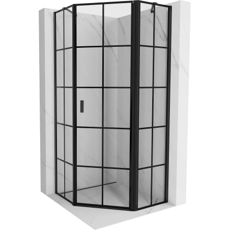 Mexen Mist cabine de douche pentagonale pivotante droite 100 x 100 cm, grille noire, noir - 8A8-100-100-70-77-P