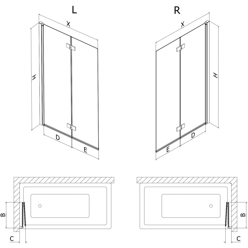 Mexen Mist pare-douche à 2 volets gauche 90 x 150 cm, transparent, cuivre brossé - 8A9-090-002-65-00-L