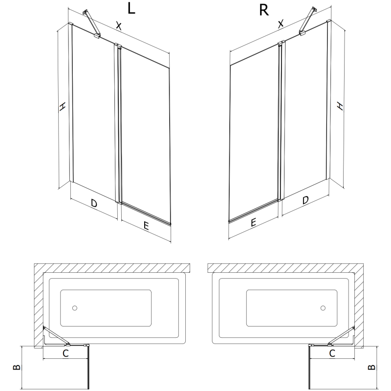 Mexen Mist paroi de douche 2 volets 120 x 150 cm, transparent, cuivre brossé - 8A9-120-011-65-00