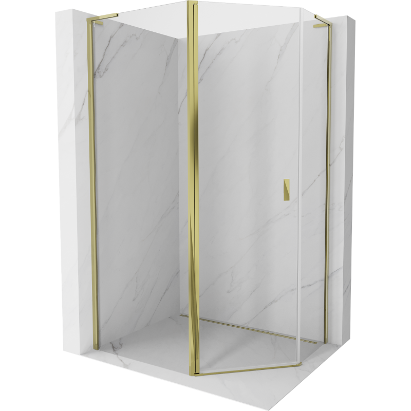 Mexen Mist L cabine de douche pentagonale asymétrique pivotante 100 x 90 cm, transparent, dorée - 8A8L-100-090-50-00