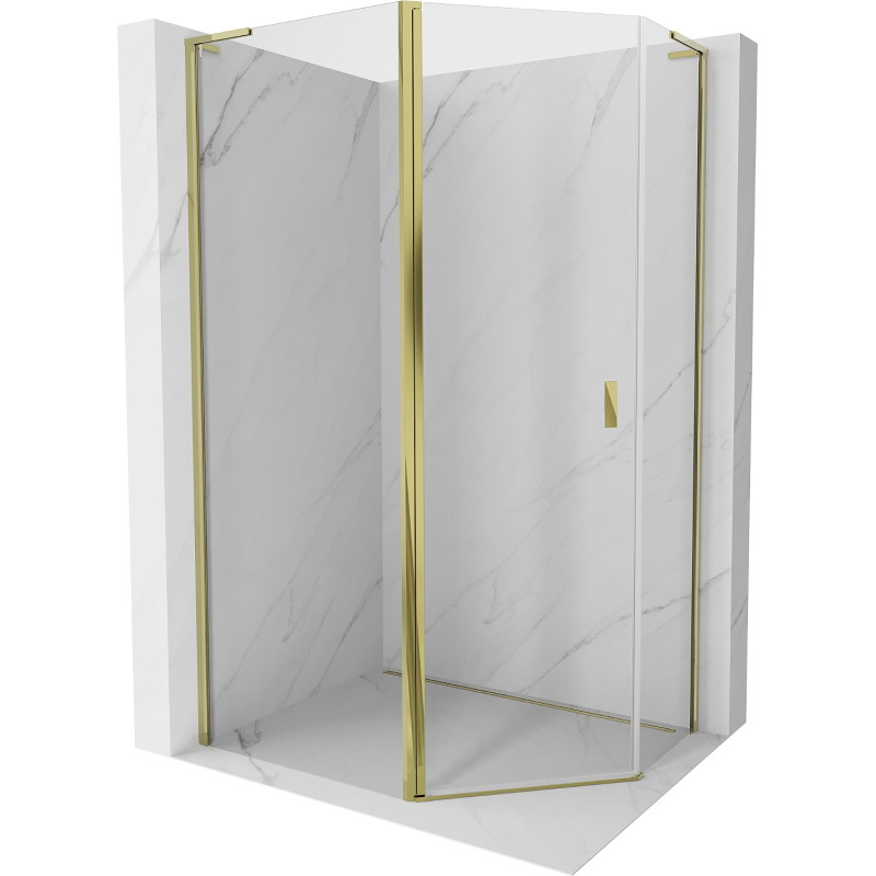 Mexen Mist L cabine de douche pentagonale asymétrique pivotante 100 x 90 cm, transparent, or - 8A8L-100-090-50-00