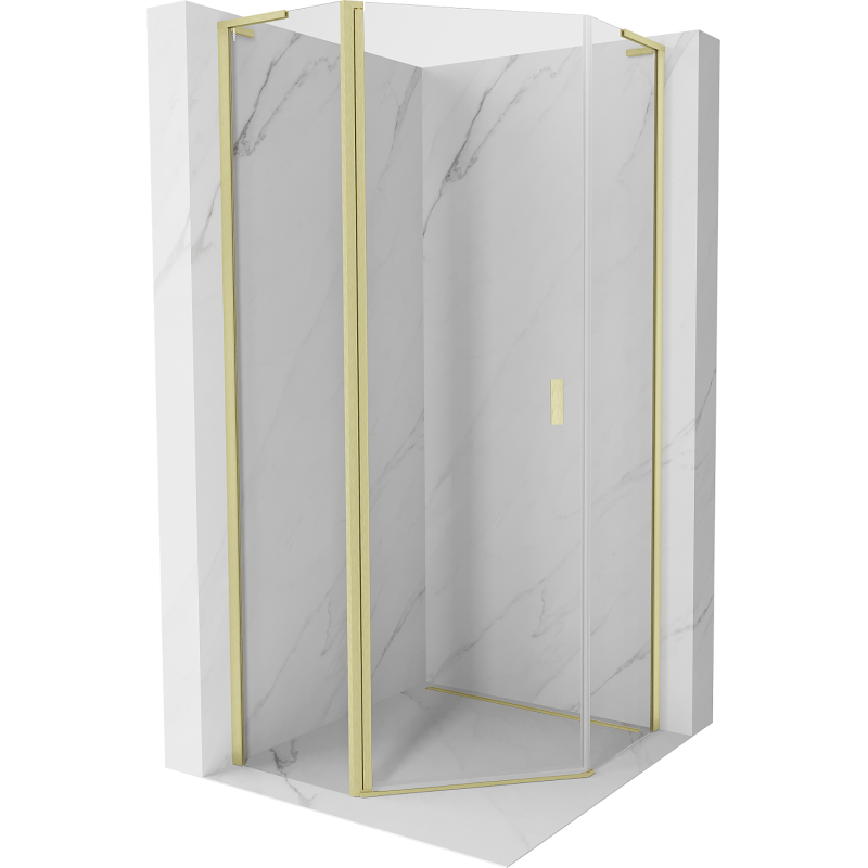 Mexen Mist L cabine de douche pentagonale pivotante 80 x 80 cm, transparent, or brossé - 8A8L-080-080-55-00