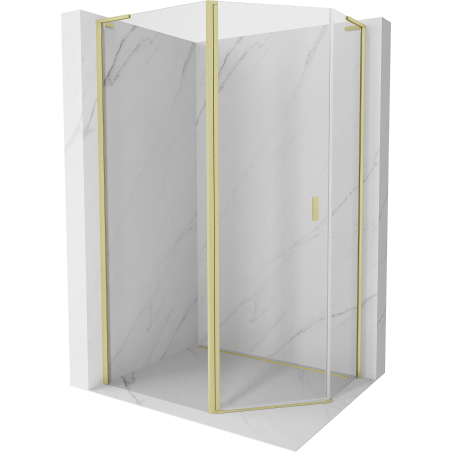 Mexen Mist L cabine de douche pentagonale asymétrique pivotante 100x80 cm, transparente, dorée brossée - 8A8L-100-080-55-00
